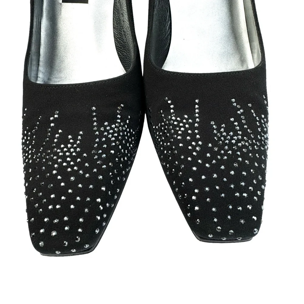 Stuart Weitzman Heels Crystal Embellishment Satin Black Pumps - Picture 11 of 17